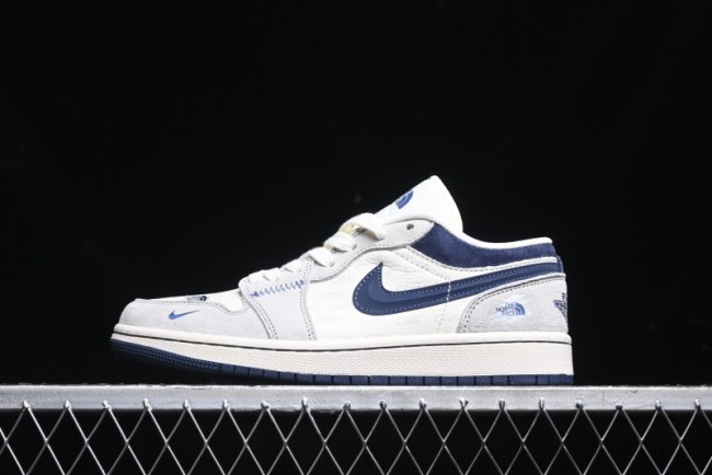 Nike Air Jordan 1 Low AJ1 The North Face Collaboration - Custom High-End Retro Basketball Shoes with Blue Swoosh - DM9188-010