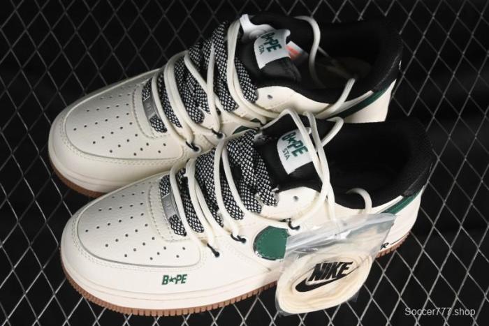 Nike Air Force 1 '07 Low Bape Collaboration - Beige Green Gum Pull Tab Casual Sneakers SJ1198-100