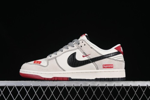 Nike SB Dunk Low Supreme Collaboration Year of the Snake Limited Edition Dual-Tone Snake Pattern Black Swoosh Anniversary High-End Custom Low-Top Casual Skate Shoes - HH7518-030