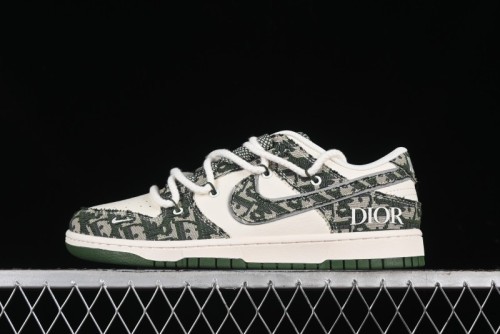 Nike SB Dunk Low Dior Collaboration - Strap Woven Green Check Anniversary High-End Custom Low-Top Casual Skate Shoes - SJ2068-309