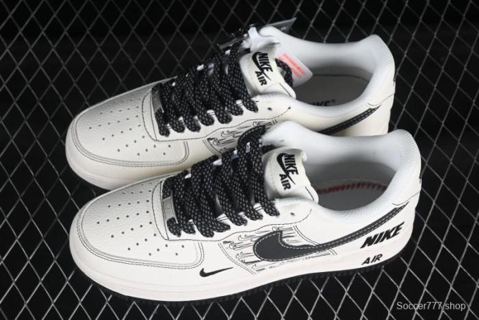 Nike Air Force 1 '07 Low Custom Casual Sneakers with Multiple Swoosh Design - HH7518-068