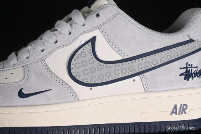 Nike Air Force 1 '07 Low Stussy Collaboration - Grey Pigskin Blue Sole Low-Top Casual Sneakers - XZ3318-028