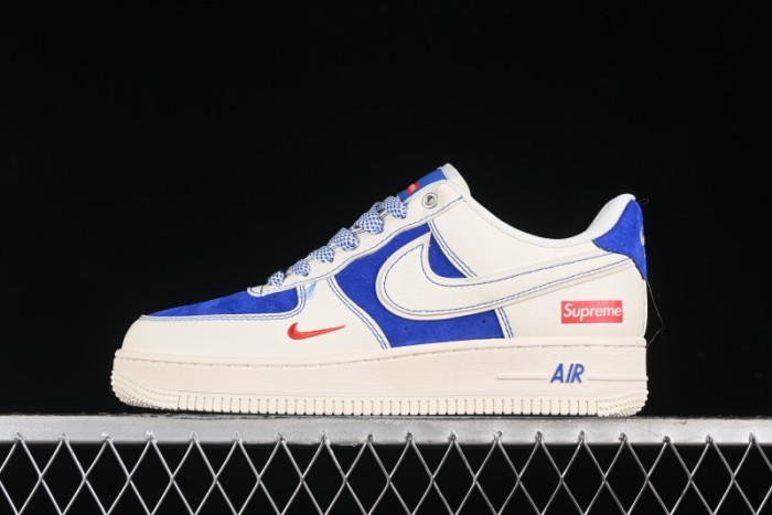 Nike Air Force 1 '07 Low Supreme Collaboration - Off White Navy Blue Low Top Casual Sneakers SJ6698-004