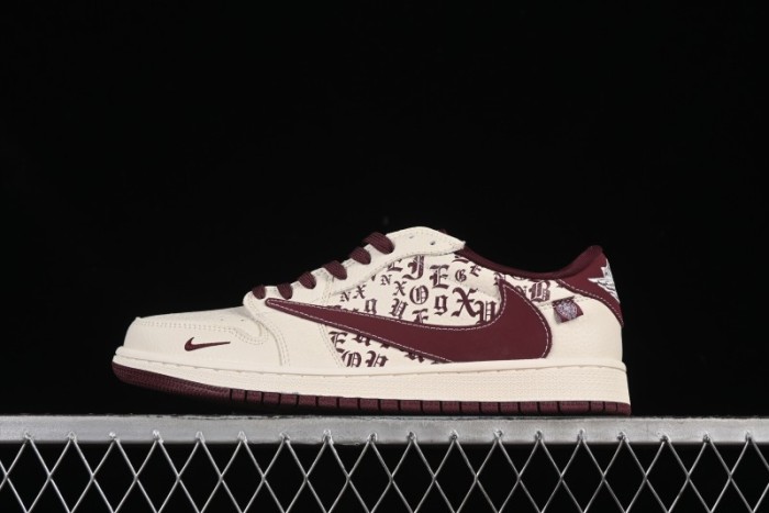 Nike Travis Scott x Fragment Design x Air Jordan 1 Low OG SP AJ1 Cross Hoodie Collaboration Brown Print Low-top Casual Sneakers - LD2025-016