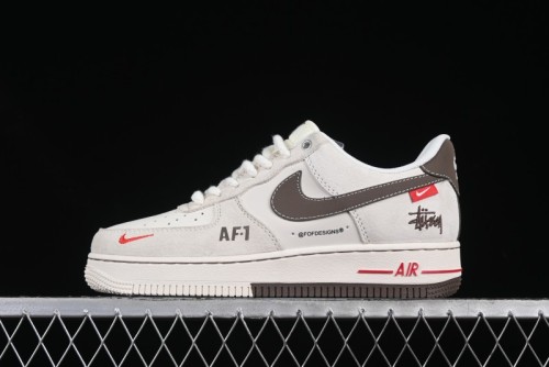 Nike Air Force 1 '07 Low Stussy Collaboration Dual-Tone Beige Brown Low-Top Casual Sneakers - SJ6698-025