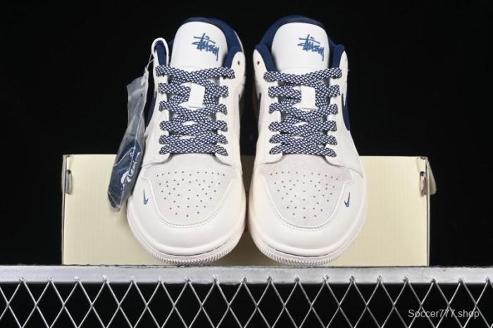 Nike Air Jordan 1 Low Stussy Collaboration - Light Grey Blue Hook Retro Basketball Shoes - SJ9950-046
