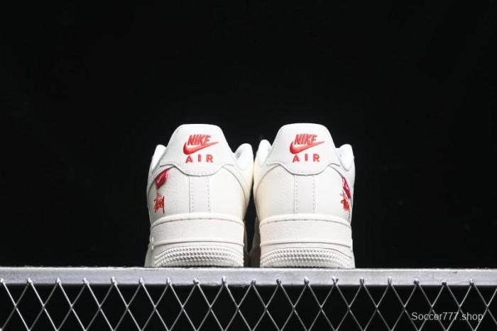 Nike Air Force 1 '07 Low Stussy Collaboration - AF1 White Red Label Low-Top Casual Sneakers - SJ6698-016