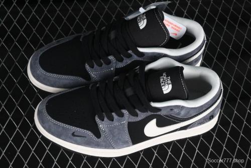 Nike Air Jordan 1 Low The North Face Collaboration Black Grey White Swoosh High-End Custom Retro Basketball Shoes - XX3318-510
