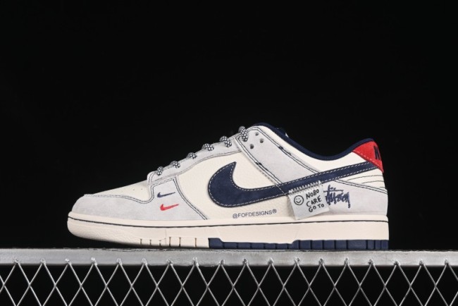 Nike SB Dunk Low Stussy Anniversary Edition Patchwork Navy Swoosh Customized Low-Top Casual Skate Shoes - YX5066-297