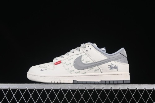 Nike SB Dunk Low Stussy Collaboration 3D Grey Swoosh Anniversary Custom Low-Top Casual Skate Shoes - XS6089-540