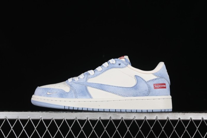 Nike Travis Scott x Fragment Design x Air Jordan 1 Low OG SP AJ1 Supreme Collaboration - Tie-Dye Blue Low-Top Casual Sneakers - CH6336-010