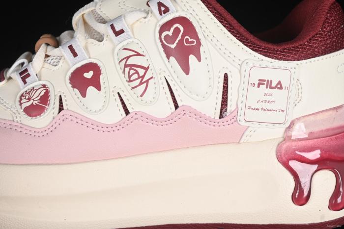 FILA x Artist Series – Limited Edition Drip Detailing Sneakers in Cream & Burgundy