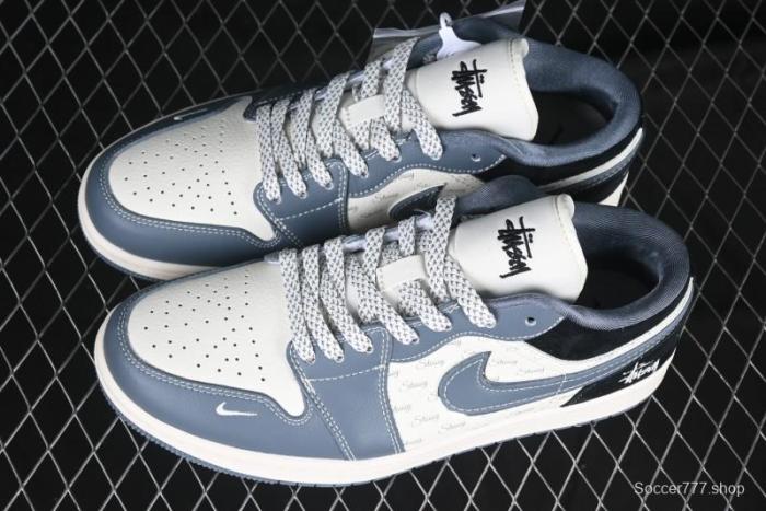 Nike Air Jordan 1 Low Stussy Collaboration - Grey Swoosh Retro Basketball Shoes - XX3318-503
