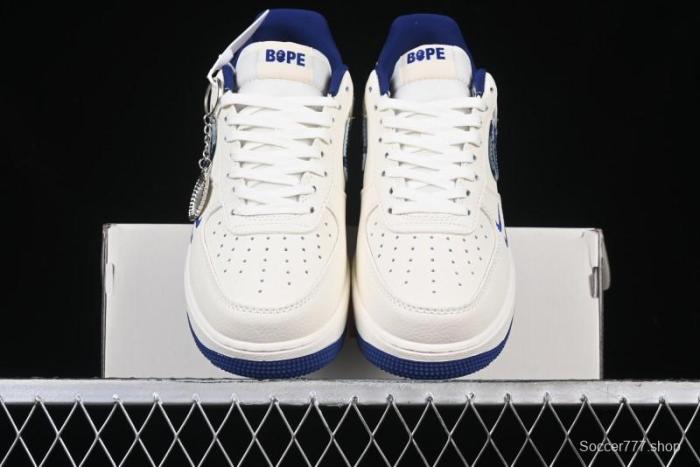 Nike Air Force 1 '07 Low Bape Collaboration - Blue Four Small Swoosh Casual Sneakers - KK1988-036