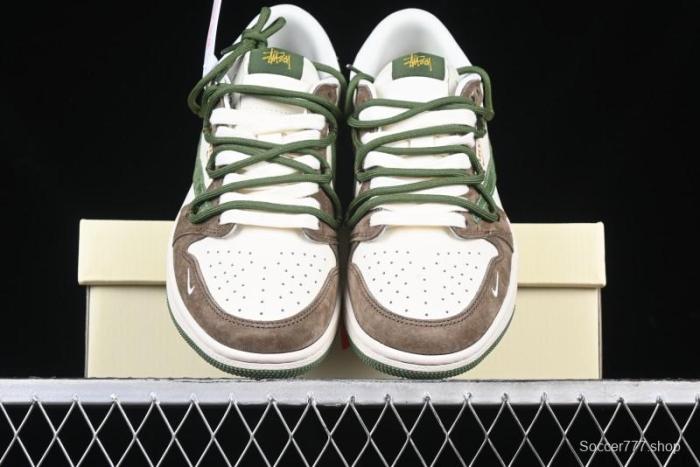 Nike Travis Scott x Fragment Design x Air Jordan 1 Low OG SP AJ1 Stussy Collaboration Suede Green Low Top Casual Sneakers - XS3186-202