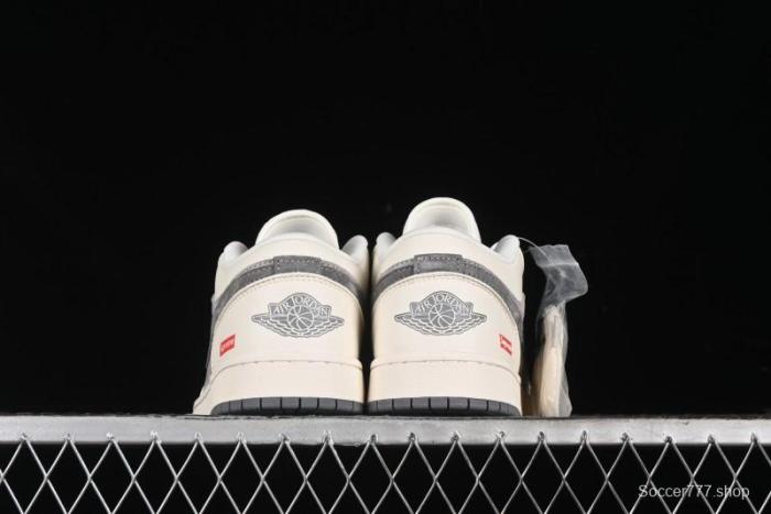 Nike Air Jordan 1 Low Supreme Collaboration - Dual-Tone Beige/Grey Retro Basketball Shoes - SJ9950-030