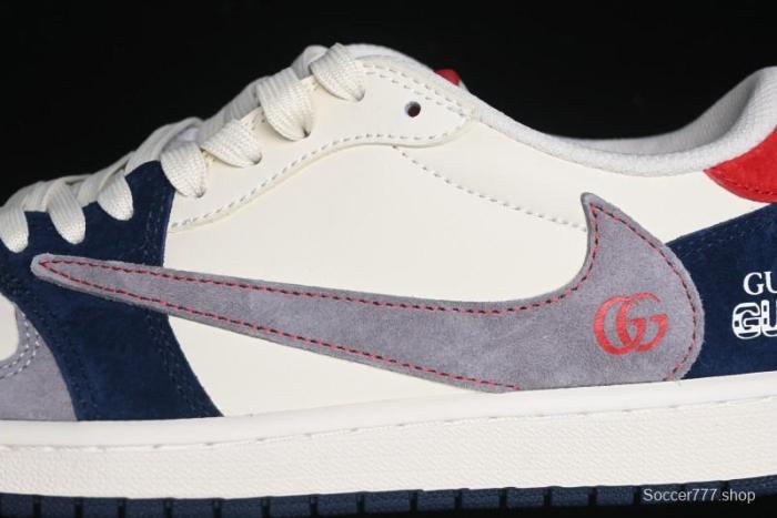 Nike Travis Scott x Fragment Design x Air Jordan 1 Low OG SP AJ1 Multi-Color Patchwork Low-Top Casual Sneakers - DM7866-039