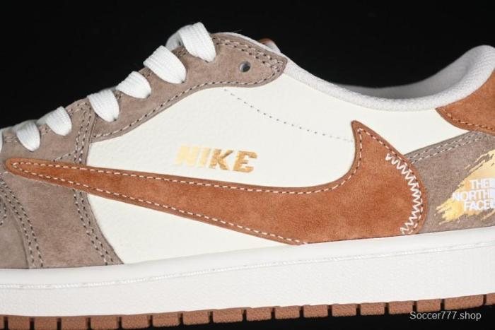 Nike Travis Scott x Fragment Design x Air Jordan 1 Low OG SP AJ1 Mocha Gold Low-top Casual Sneakers - DM7866-040