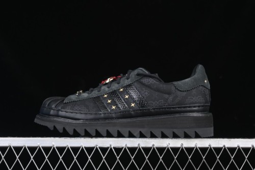 Adidas Superstar JR5114 Clot Collaboration Shell Toe Skate Shoes with Perforated Leather Upper - JR5114