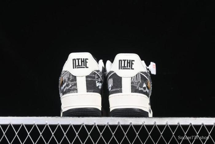 Nike Air Force 1 '07 Low  Black Jeans  Graffiti Casual Sneakers - FB0607-660