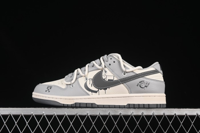Nike SB Dunk Low Off-White Anniversary Custom Sneakers with Strap and Heart Grey Swoosh - DM6868-078