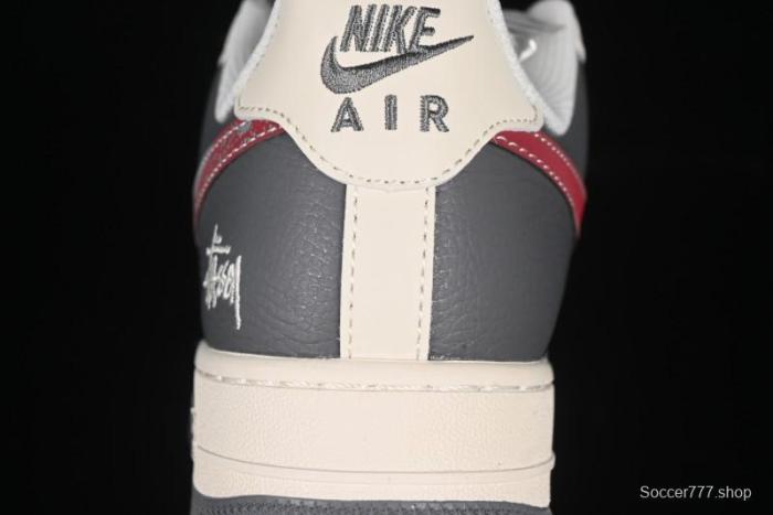 Nike Air Force 1 '07 Low Stussy Collaboration Render Red Swoosh Casual Sneakers - XS1958-573