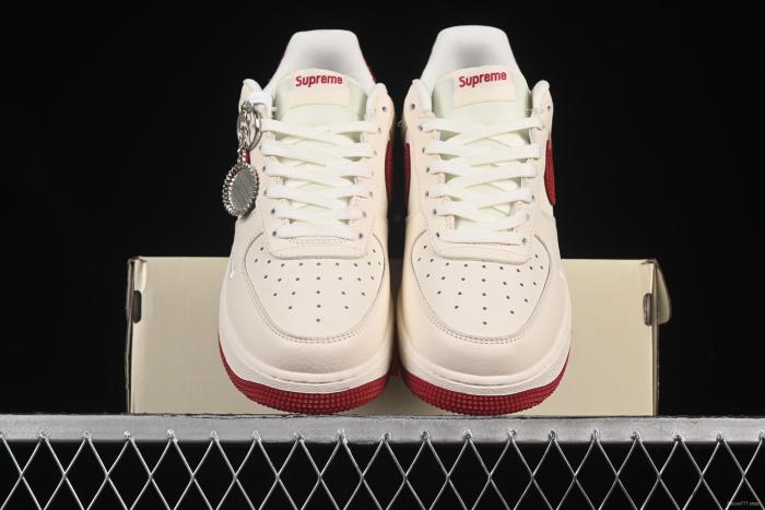 Nike Air Force 1 '07 Low Supreme Collaboration Sneakers with Red Snake Swoosh - DF0188-040