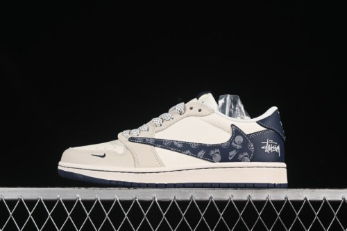 Nike Travis Scott x Fragment Design x Air Jordan 1 Low OG SP AJ1 Retro Sneakers with Reverse Swoosh - JJ2508-551