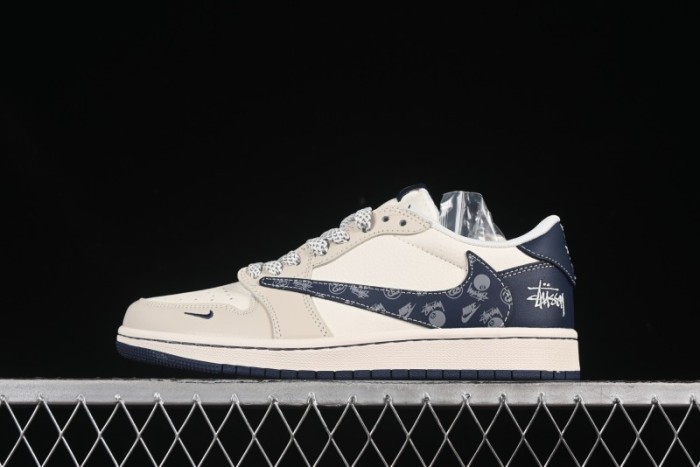 Nike Travis Scott x Fragment Design x Air Jordan 1 Low OG SP AJ1 Retro Sneakers with Reverse Swoosh - JJ2508-551