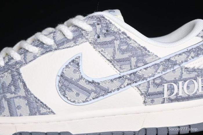 Nike SB Dunk Low Dior Collaboration - Woven Grey Check Anniversary High-End Custom Low-Top Casual Skate Shoes - YX5066-247