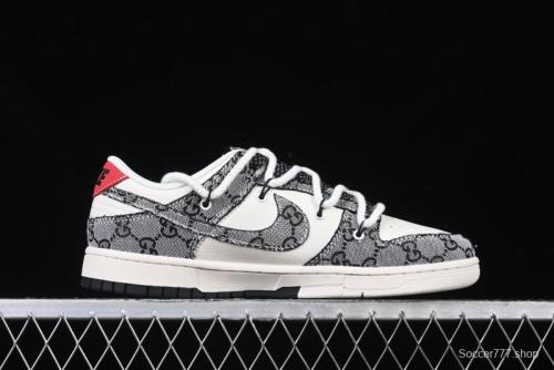 Nike SB Dunk Low Gucci Collaboration Grey Jacquard Swoosh Anniversary High-End Custom Low-Top Casual Skate Shoes - YX5066-215