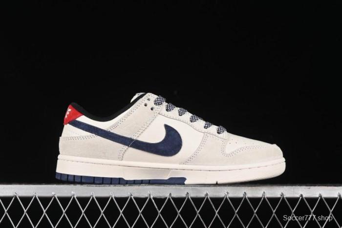 Nike SB Dunk Low Supreme x Stussy Triple Collaboration - Off White Navy Swoosh Anniversary Custom Low-Top Casual Sneakers - SJ2068-301