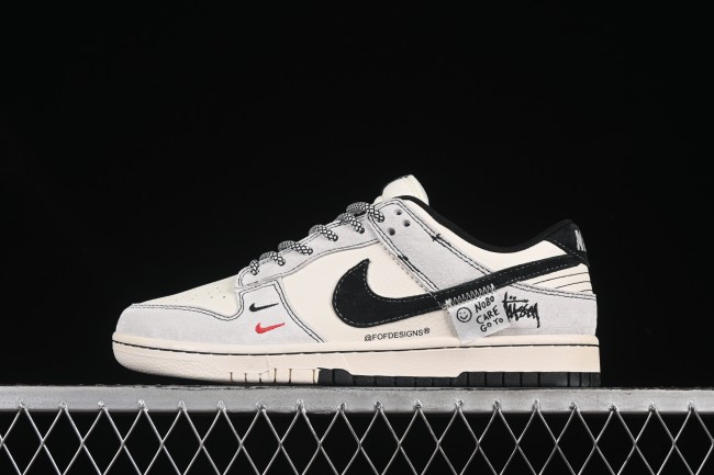 Nike SB Dunk Low Stussy Anniversary Edition Custom Patch Black Swoosh Low-Top Skate Shoes - YX5066-298