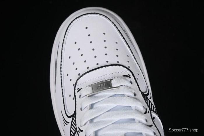 Nike Air Force 1 '07 Low Custom Casual Sneakers with Black and White Manga-Style Hand-Drawn Function Formulas - CT7724-111