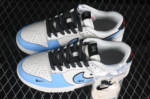 Nike SB Dunk Low Stussy Collaboration Two-Tone Black Blue Anniversary High-End Custom Low-Top Casual Skate Shoes - ZH2598-225