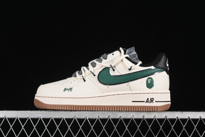 Nike Air Force 1 '07 Low Bape Collaboration - Beige Green Gum Pull Tab Casual Sneakers SJ1198-100