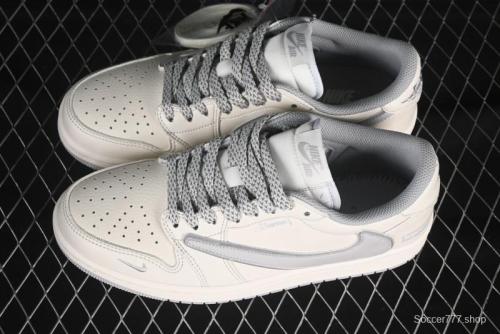 Nike Travis Scott x Fragment Design x Air Jordan 1 Low OG SP AJ1 Collaboration Sneakers with Reverse Swoosh - DH0223-322