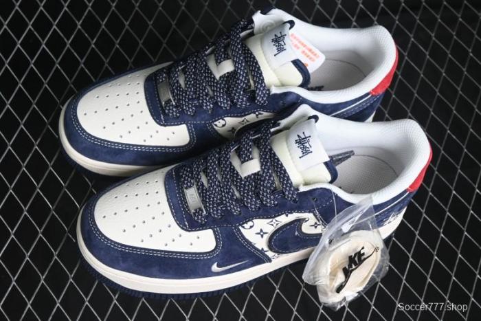 Nike Air Force 1 '07 Low Stussy Collaboration - Navy Red Print Casual Sneakers - XZ6188-350