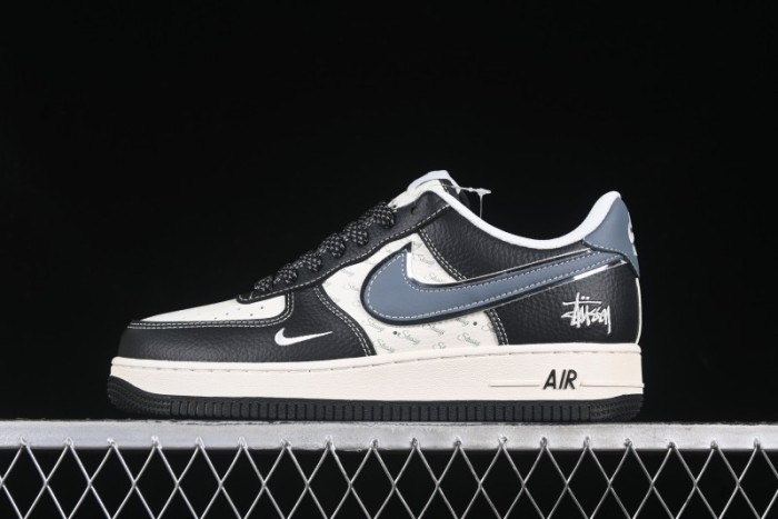 Nike Air Force 1 '07 Low Stussy Collaboration Grey Blue Black Leather Low-Top Casual Sneakers - XZ6188-199