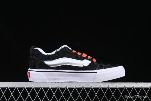 Vans Old Skool Distressed Black Canvas Sneakers with Orange Accents