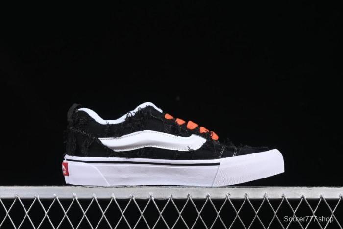 Vans Old Skool Distressed Black Canvas Sneakers with Orange Accents