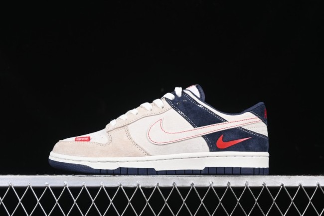 Nike SB Dunk Low Supreme Collaboration - Two-Tone White Swoosh Anniversary Customized Low-Top Casual Skate Shoes - DJ2024-045
