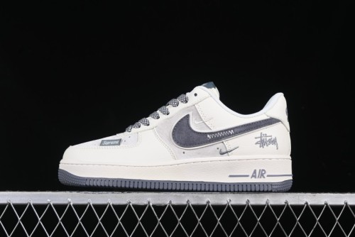 Nike Air Force 1 '07 Low Stussy Collaboration Beige Grey Embroidered Swoosh Low-Top Casual Sneakers - DM6688-003