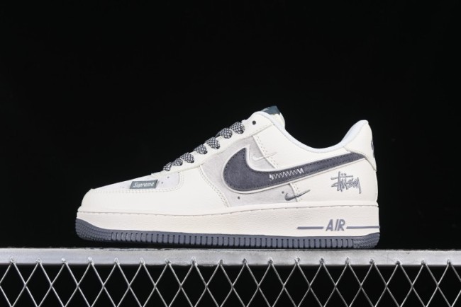 Nike Air Force 1 '07 Low Stussy Collaboration Beige Grey Embroidered Swoosh Low-Top Casual Sneakers - DM6688-003