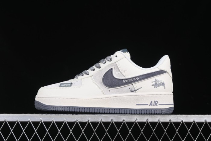 Nike Air Force 1 '07 Low Stussy Collaboration Beige Grey Embroidered Swoosh Low-Top Casual Sneakers - DM6688-003