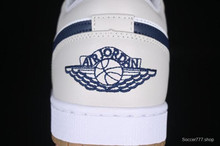 Nike Air Jordan 1 Low AJ1 Casual Sneakers with Cream and Blue Accents - 553558-146