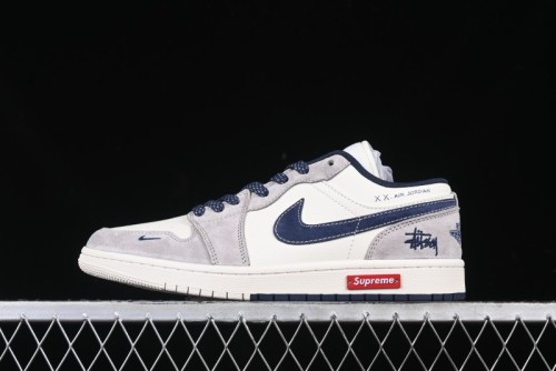 Nike Air Jordan 1 Low Stussy Collaboration Blue Suede Retro Basketball Shoes - SJ9950-035