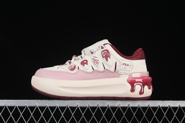 FILA x Artist Series – Limited Edition Drip Detailing Sneakers in Cream & Burgundy