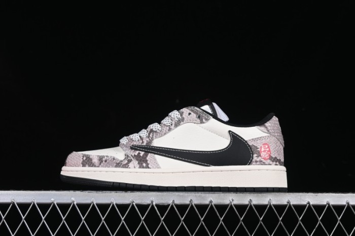 Nike Travis Scott x Fragment Design x Air Jordan 1 Low OG SP AJ1 Snake Year Limited Grey White Snake Scale Low-top Casual Sneakers - XX3318-518