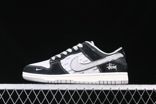 Nike SB Dunk Low Stussy Collaboration - Black Grey Pig Leather Anniversary Custom Edition Low-Top Casual Sneakers - XX3168-008